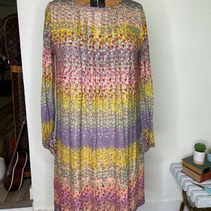 Tsumori Chisato Womens Multicolor Floral Pleated Front Midi Aline Dress Size 2